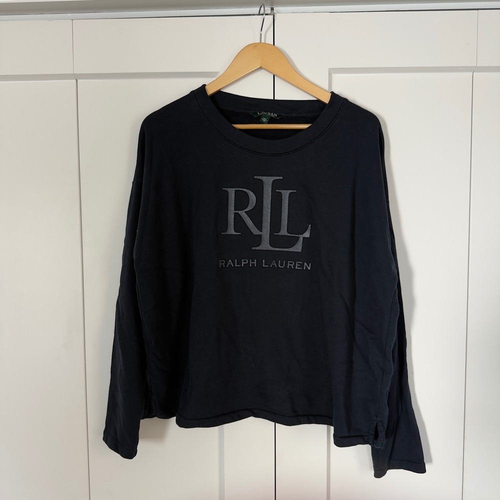 Modern Womens XL Lauren Ralph Lauren Sweatshirt Black Puff Print Cotton Blend
